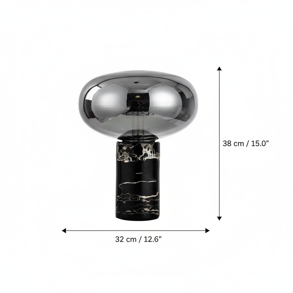 Dimensions of black marble and glass dome table lamp