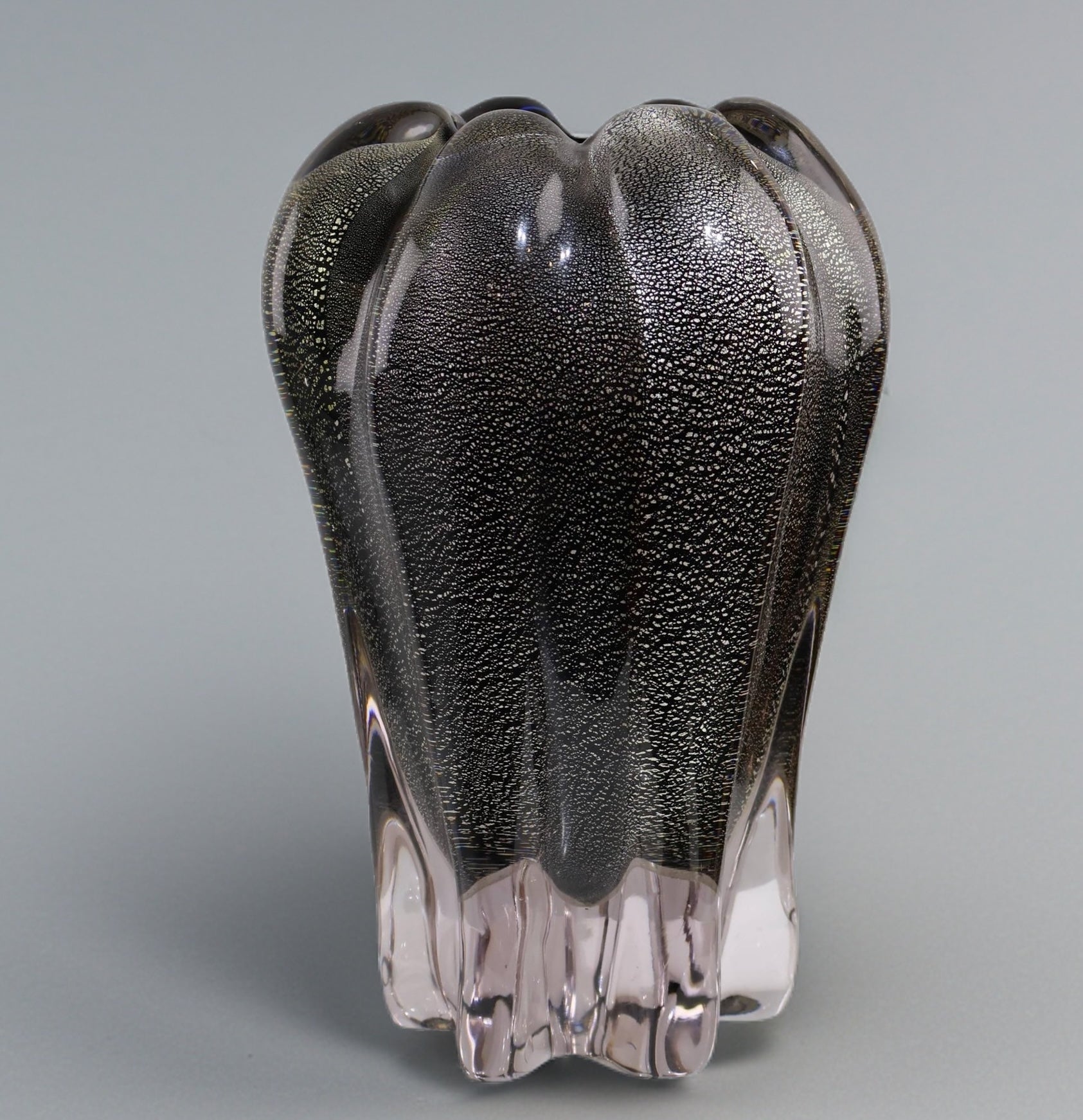 Medium black and silver speckled glass vase front view