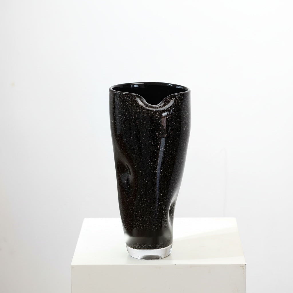 Black Speckled Glass Organic Vase