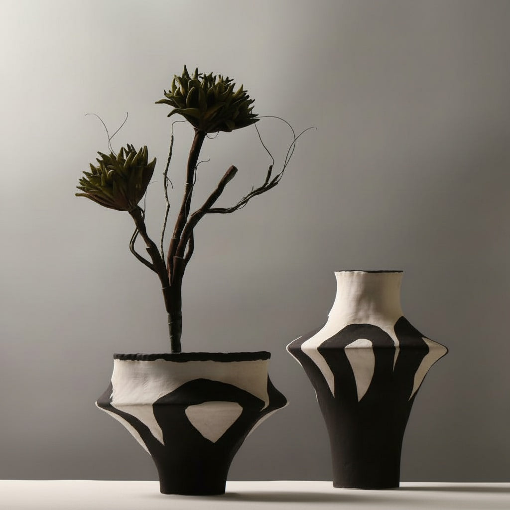 Black and White Ceramic Sculptural Vase