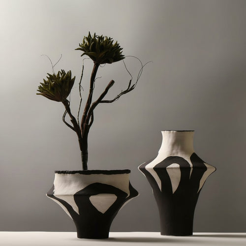 Black and White Ceramic Sculptural Vase