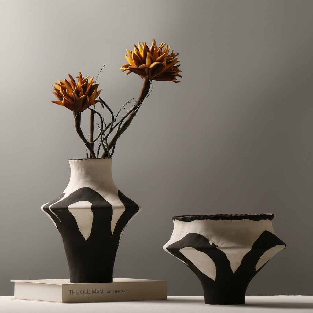 Black and White Ceramic Sculptural Vase