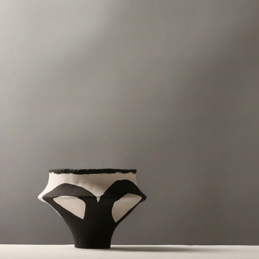 Black and White Ceramic Sculptural Vase