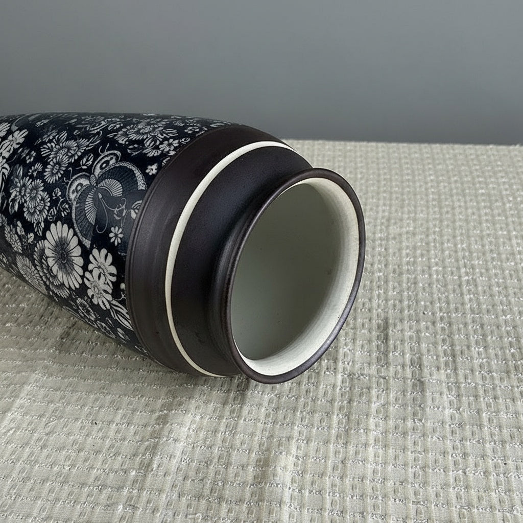 Black & White Floral Ceramic Tapered Vase