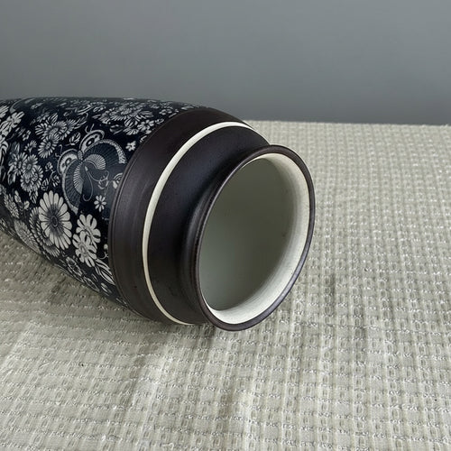 Black & White Floral Ceramic Tapered Vase