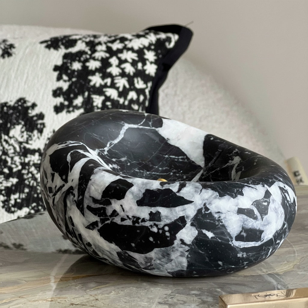 Black and White Marble Asymmetrical Stone Bowl