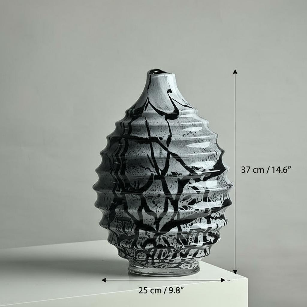 Large black and white ink pattern vase solo shot