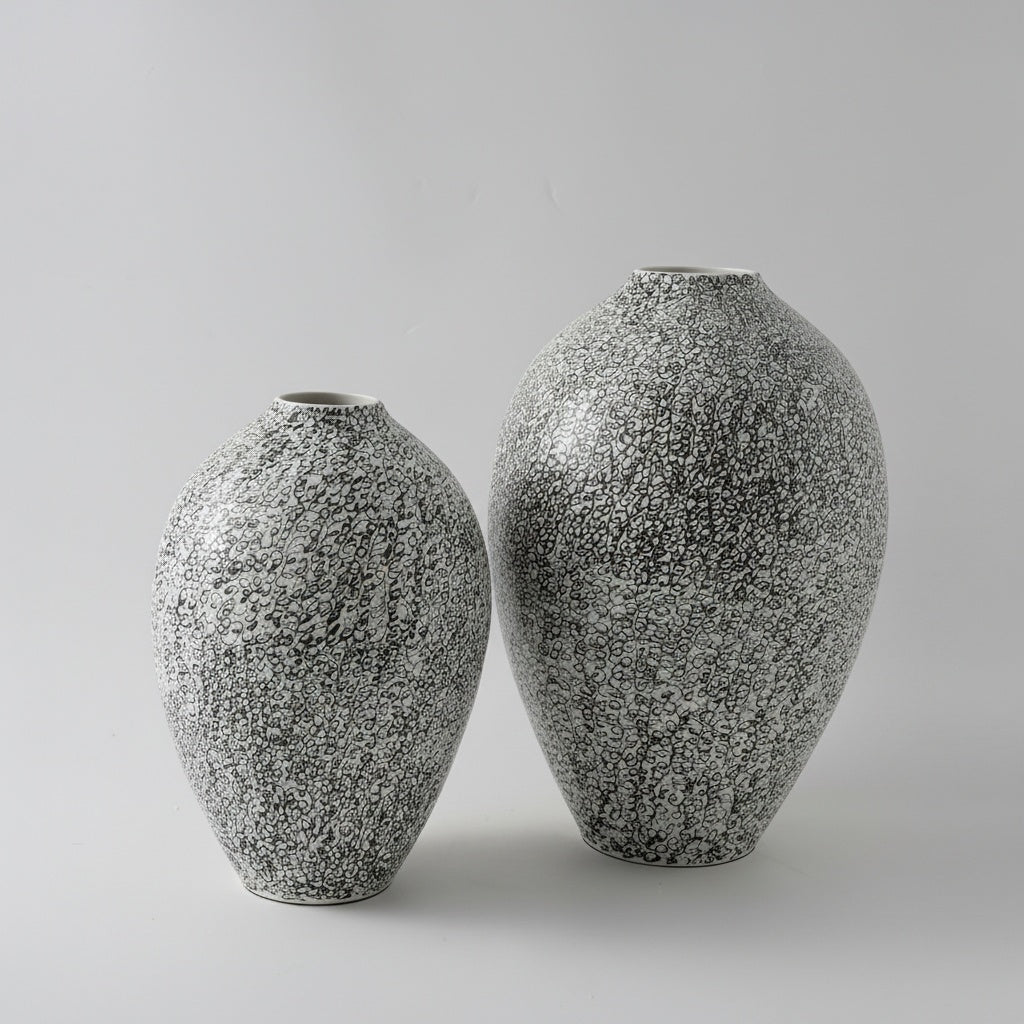 Set of two monochrome abstract ceramic vases