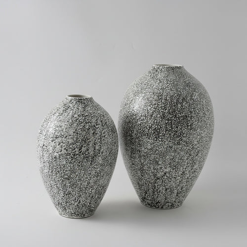 Set of two monochrome abstract ceramic vases