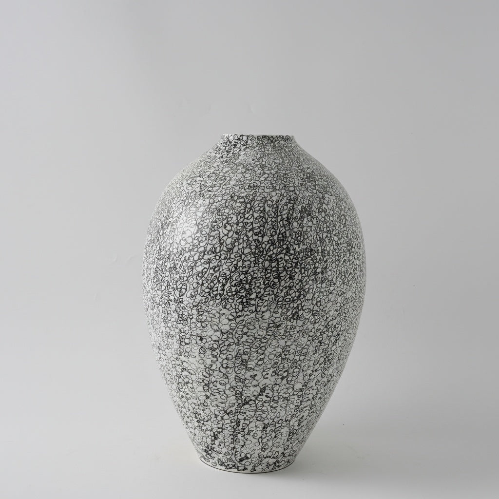 Large black and white loop pattern ceramic vase
