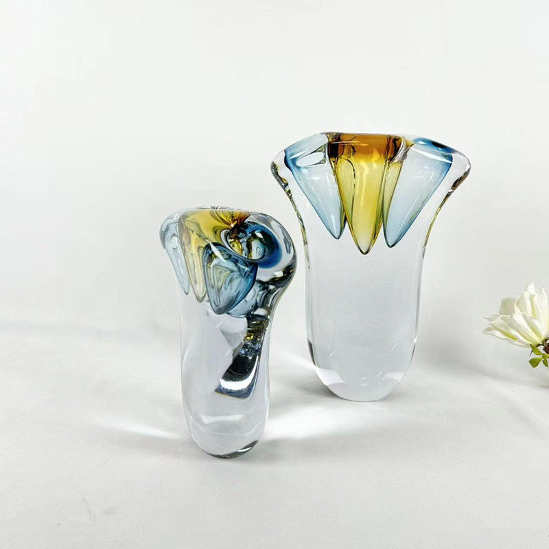 Art Glass Vases with Blue and Amber Rim