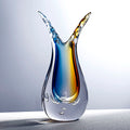 Blue and amber art glass vase with split neck design and encased bubbles