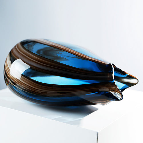 Detail view of vase rim and striped pattern texture