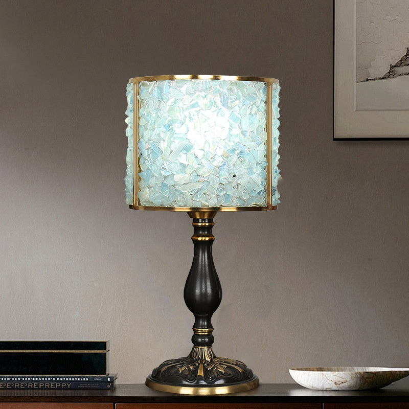 Illuminated blue amethyst lamp showing texture