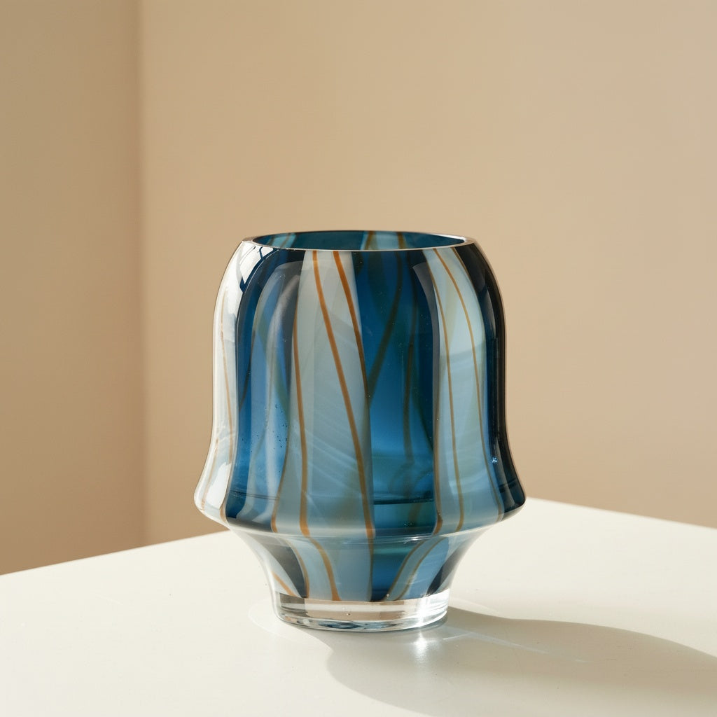 Blue And Amber Striped Glass Vase