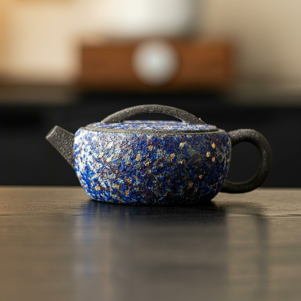 Blue And Gold Textured Ceramic Teapot