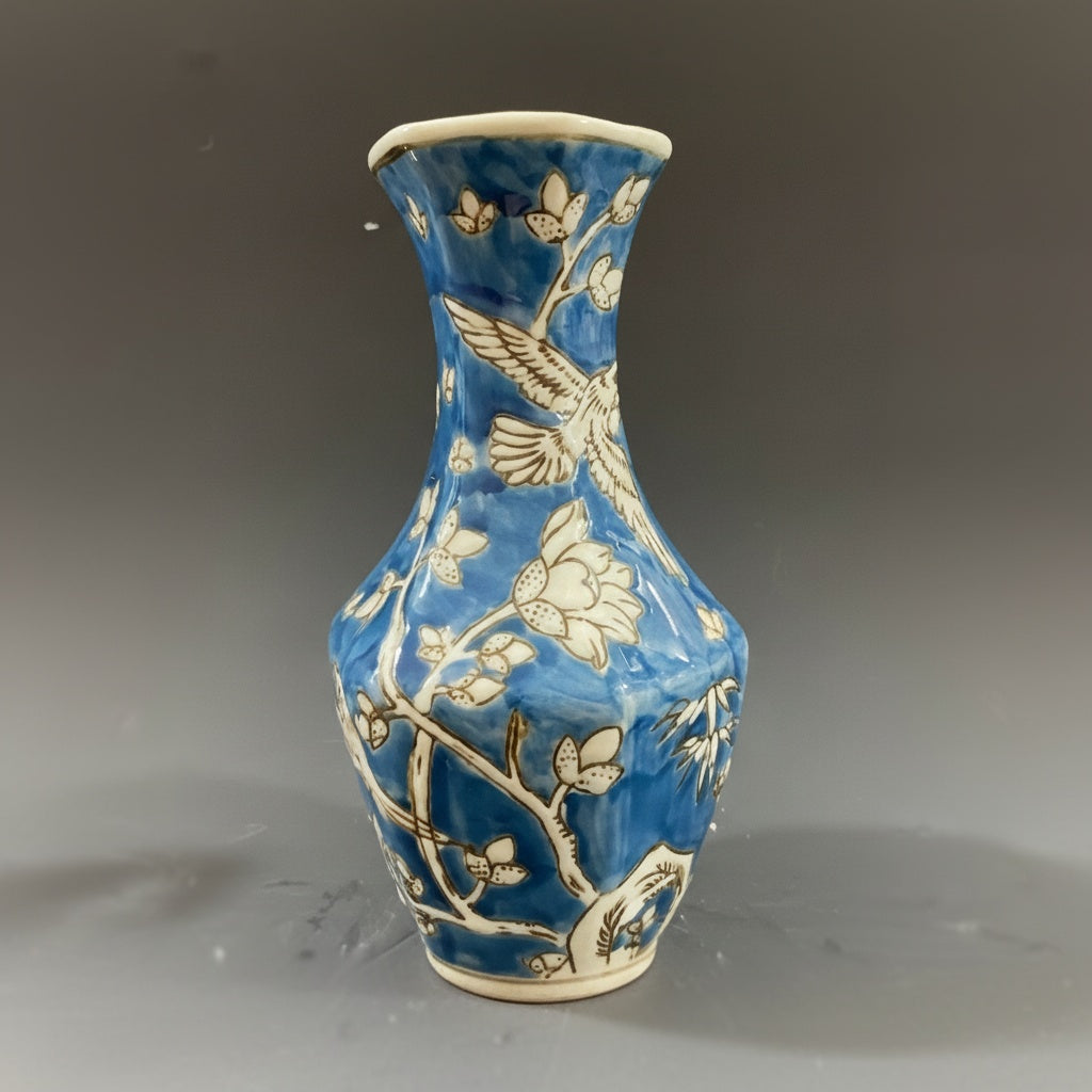 Blue And White Ceramic Faceted Vase