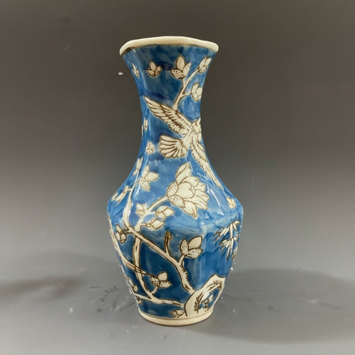 Blue And White Ceramic Faceted Vase