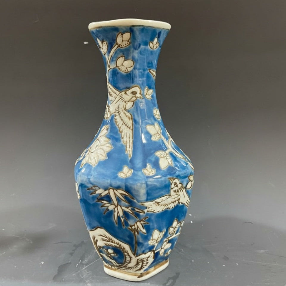 Blue And White Ceramic Faceted Vase