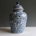 Blue And White Ceramic Floral Lidded Jar