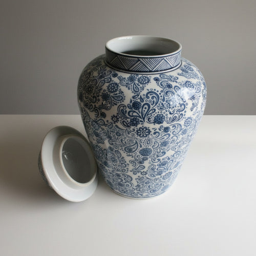 Blue And White Ceramic Floral Lidded Jar Open