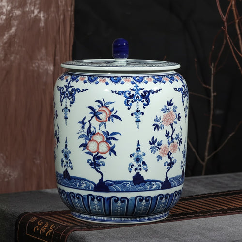 Blue And White Floral Ceramic Lidded Jar