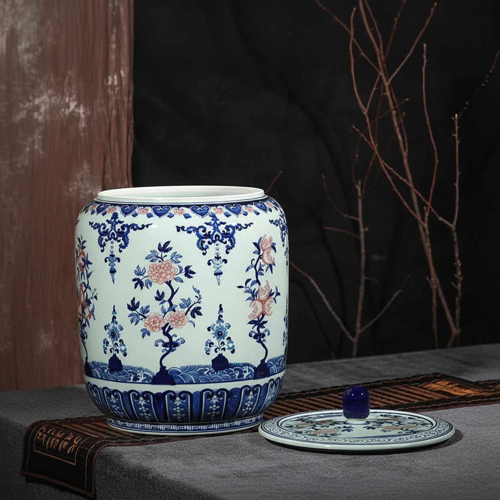 Blue And White Floral Ceramic Lidded Jar