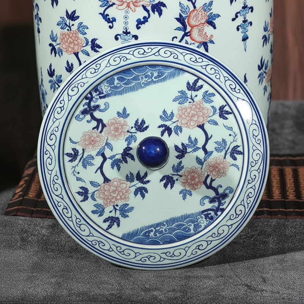 Blue And White Floral Ceramic Lidded Jar