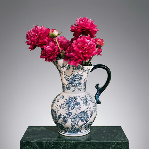 Blue And White Floral Porcelain Pitcher