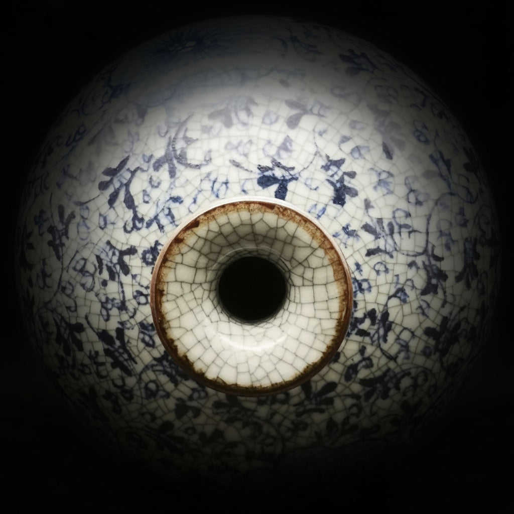Blue And White Floral Porcelain Round Vase
