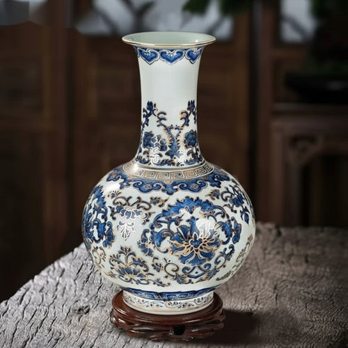Blue And White Patterned Porcelain Vase