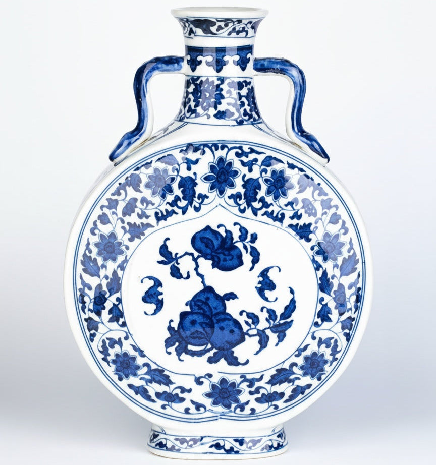 Blue And White Porcelain Circular Handled Vase
