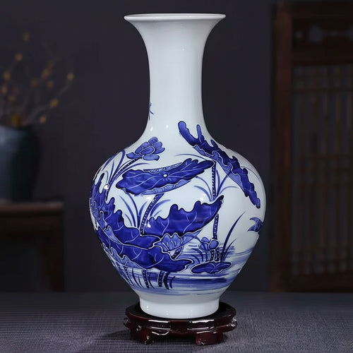 Blue And White Porcelain Flared Vase Lotus Motif
