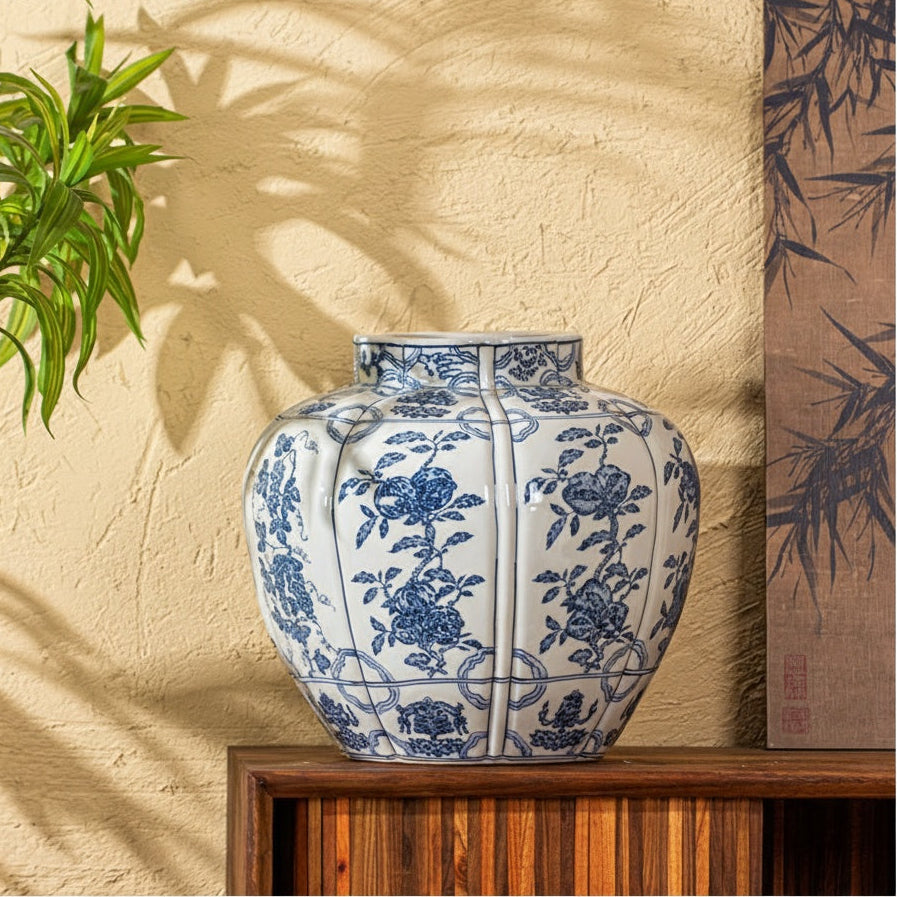 Blue And White Porcelain Fluted Vase
