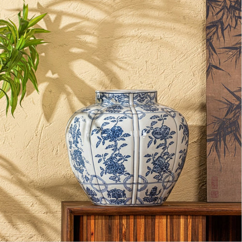 Blue And White Porcelain Fluted Vase