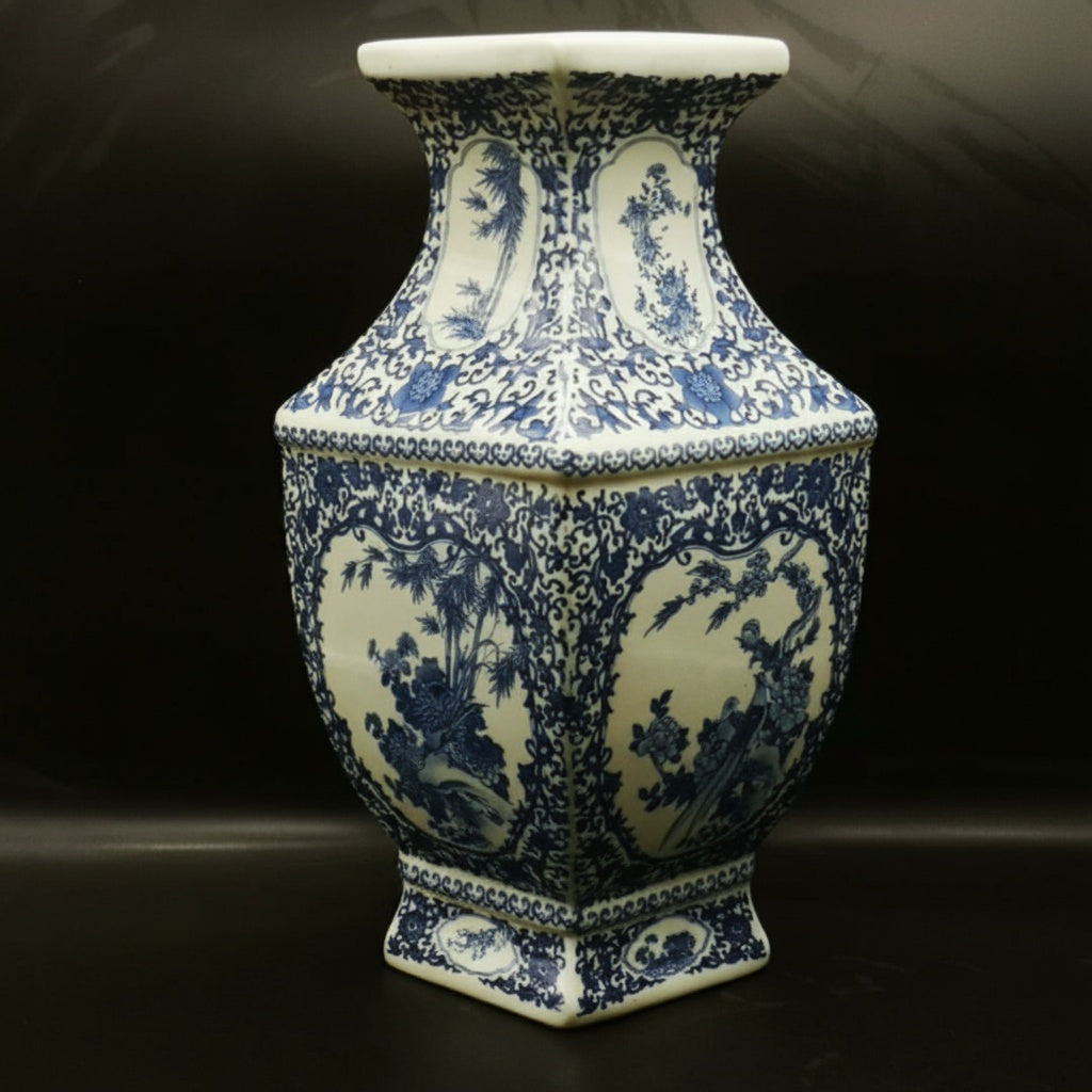 Blue And White Porcelain Hexagonal Vase