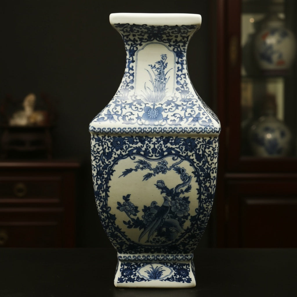 Blue And White Porcelain Hexagonal Vase