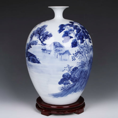 Blue And White Porcelain Landscape Vase