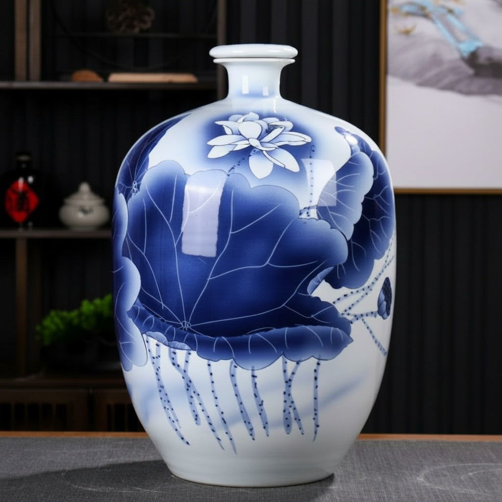 Blue And White Porcelain Lidded Storage Jar