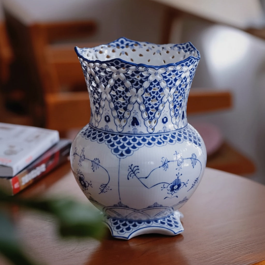 Blue And White Porcelain Pierced Vase