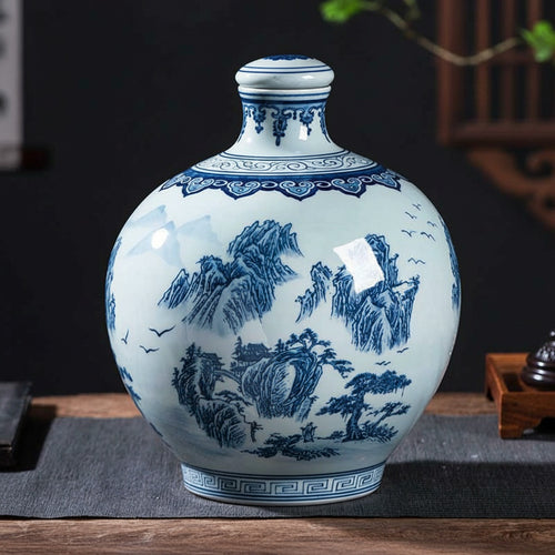 Blue And White Porcelain Round Decorative Jar