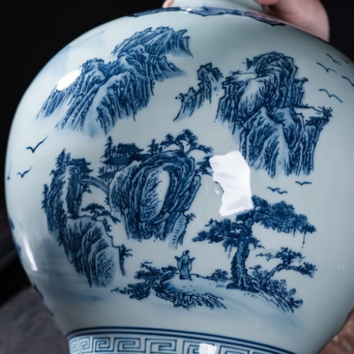 Blue And White Porcelain Round Decorative Jar
