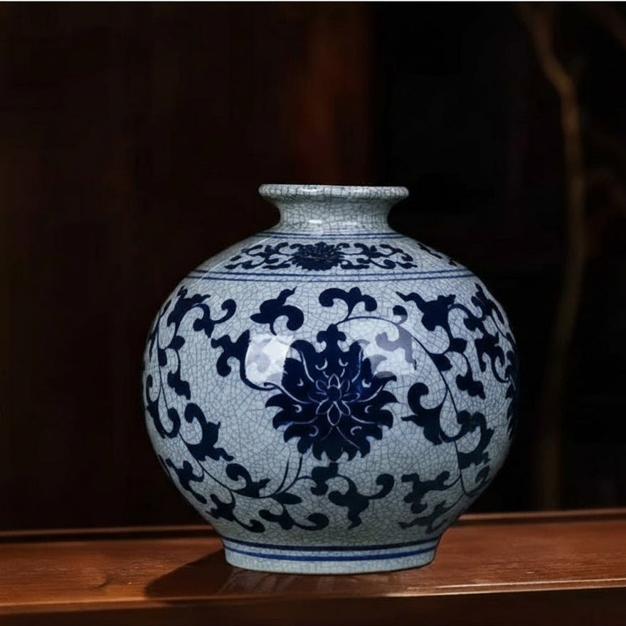 Blue And White Porcelain Round Vase