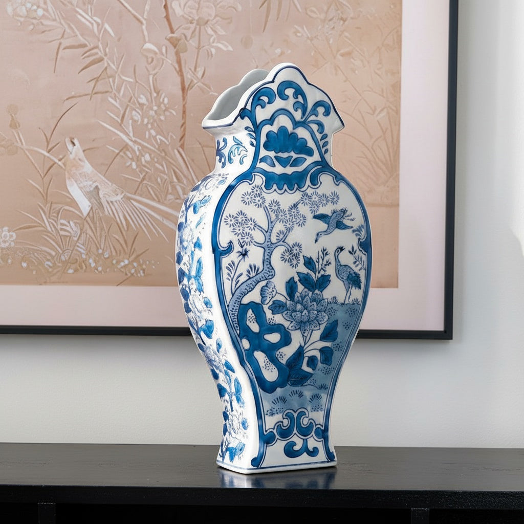 Blue And White Porcelain Scalloped Vase