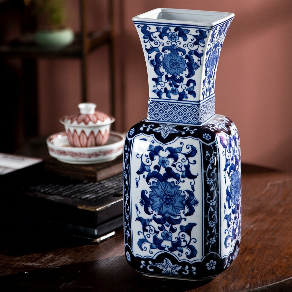 Blue And White Porcelain Square Flared Vase