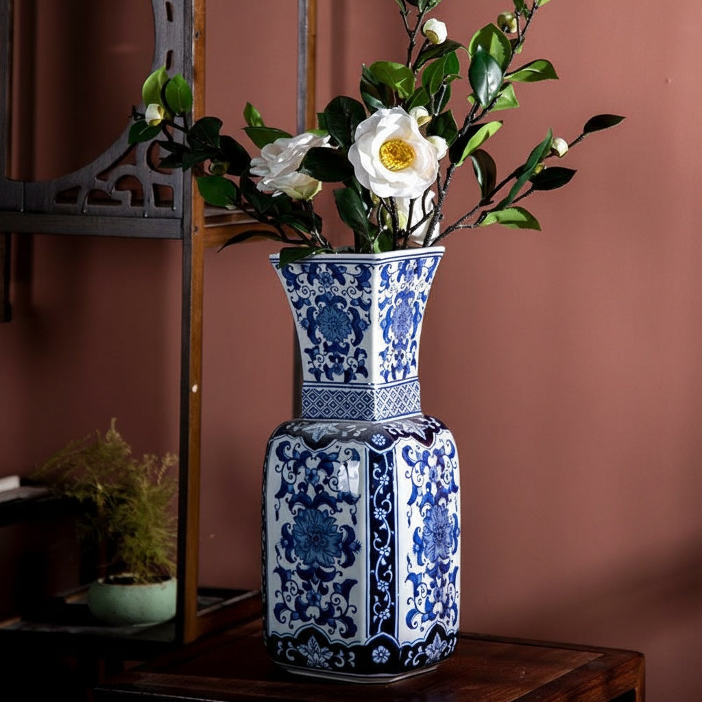 Blue And White Porcelain Square Flared Vase