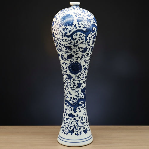 Blue And White Porcelain Tall Vase
