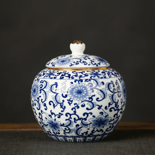 Blue And White Porcelain Round Tea Caddy