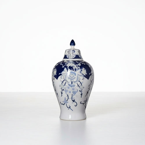 Blue And White Porcelain Temple Jar Isolated