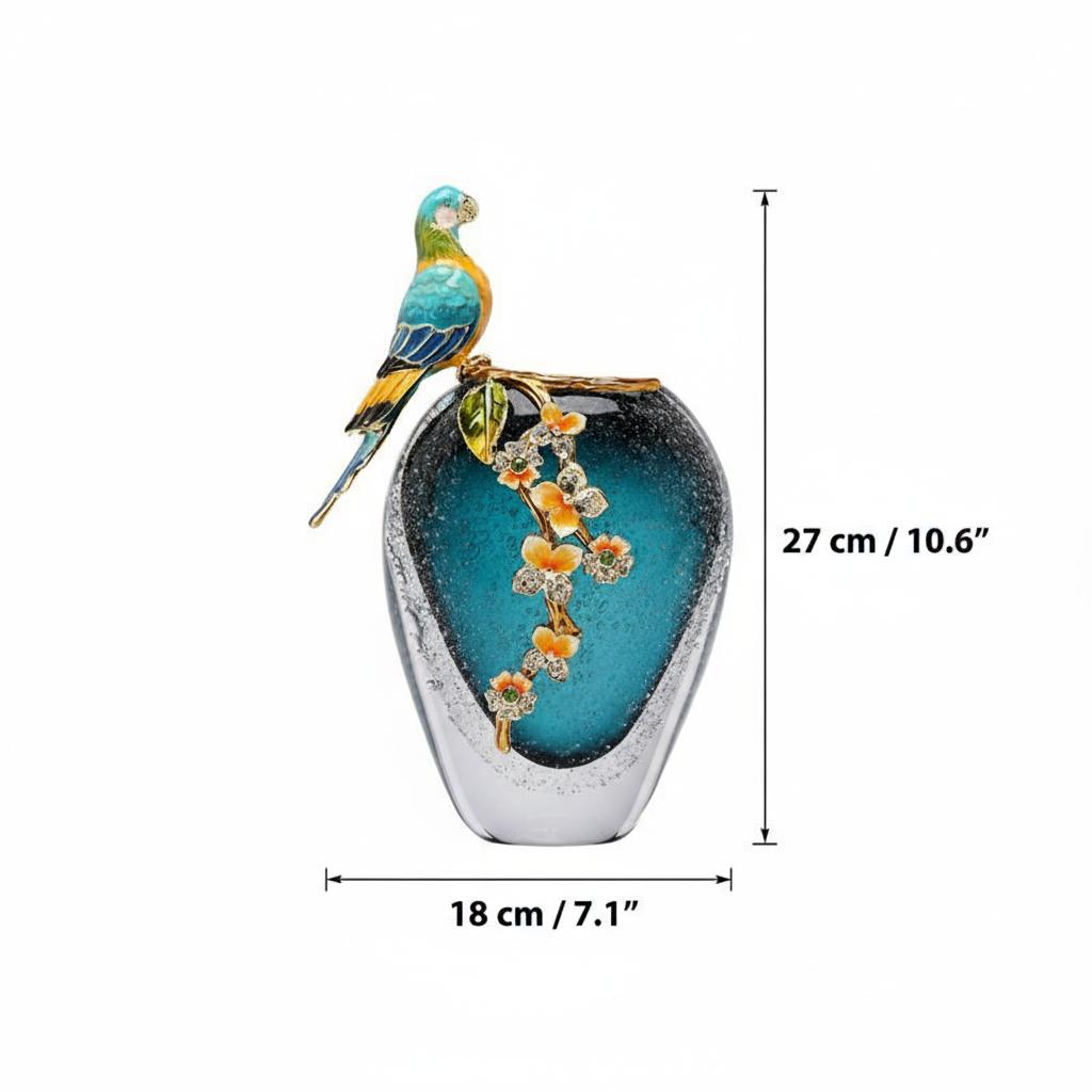 Dimensions diagram of the parrot vase